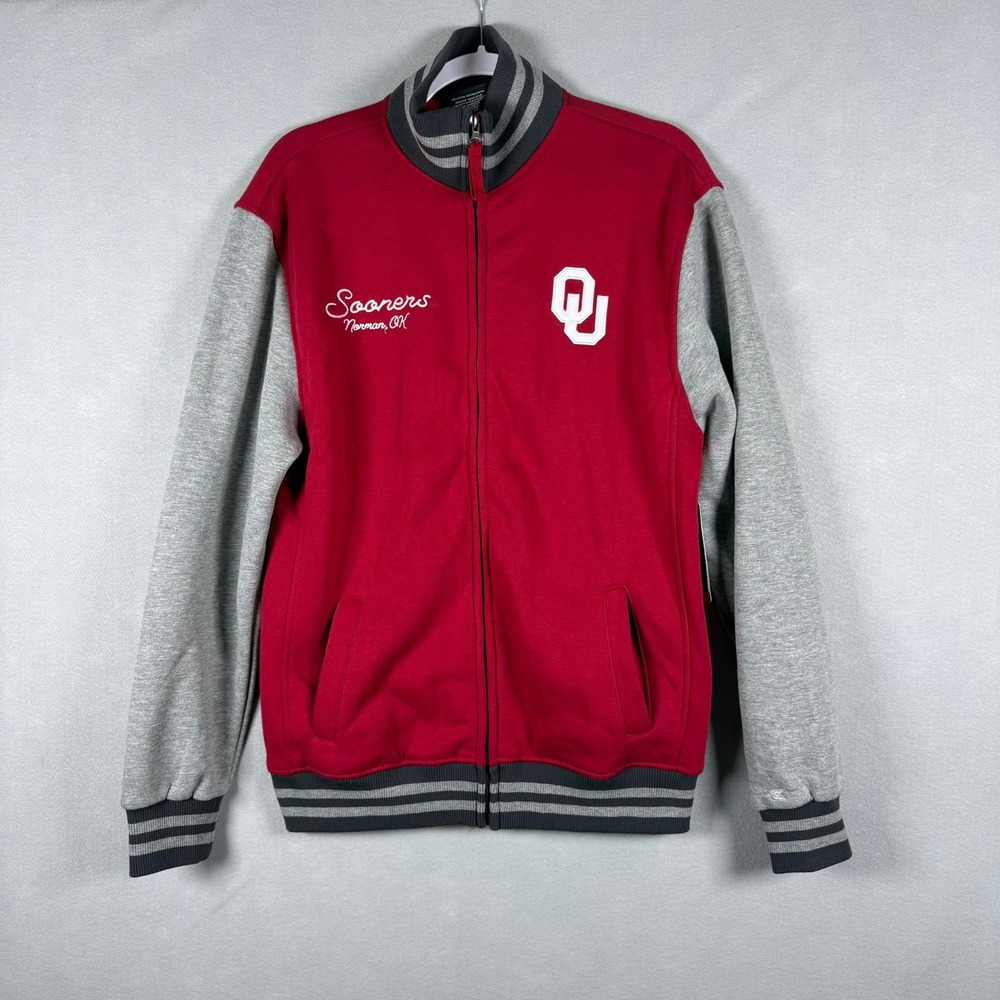Colosseum Mens M Oklahoma Sooners Jacket Red Grey Varsity Bomber NCAA Fan Gear